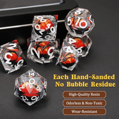 MoKo Liquid Core DND Dice Set 7PCS, Clear + Silver | Sharp Edge Resin Polyhedral, D20 D12 D10 D8 D6 D4 D%, Compatible with Dungeons and Dragons RPG, Gift Box Included - color: 1 - Clear + Sliver