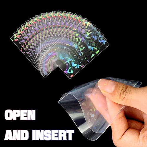 200pcs Holographic Card Sleeves 66x91mm Cute Photocard Sleeves Laser Flashing Trading Card Sleeve for MTG, TCG, Baseball, Football, Game Cards Collectors Heavy Duty 4 Mil Protector PP 4 Designs - style: Front Holographic Back Clear