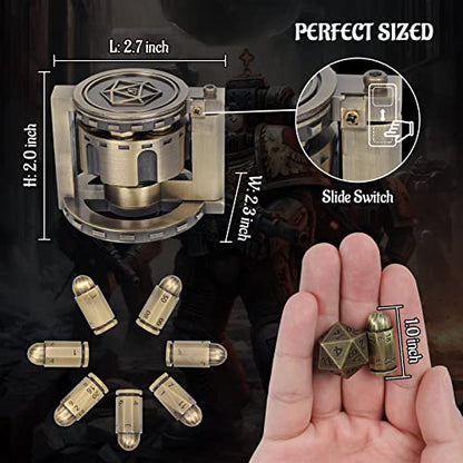 CZYY Metal Polyhedral Bullet Dice Set with Spinning Revolver Cylinder Case | Complete 7-Dice Set, Solid Metal, RPG Fidget Tool, Accessories for DND, Sci-Fi, Western & Tabletop Game Themes, Bronze - color: Bronze