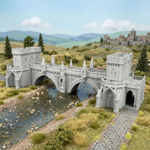 Fantasy Building Modular Castle Bridge Terrain 25mm for Tabletop Games | 1:64 Scale Large Modular Castle Bridge with Towers, Multi-Part Design, Easy Press-Fit Assembly for RPG Campaigns, Wargames