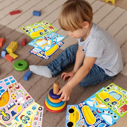 Vehicle Stickers for Kids, Make a Face Sticker, Make Your Own Car Sticker | 24 Sheets Train, Airplane, Boat Stickers for Toddlers, Brithday Party Supplies Classroom Teacher Reward - style: Car