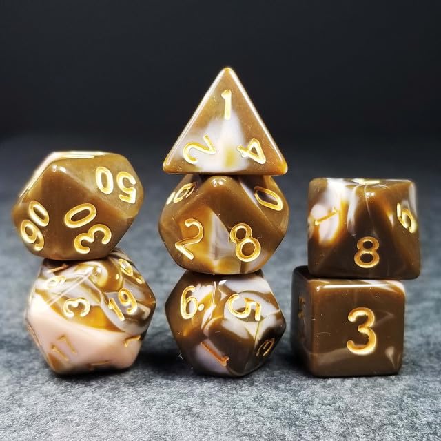 Sage’s Portal Stones DND Dice Set Acrylic Opaque 7-PC Polyhedral DND Dice Set for Dungeons and Dragons D&D Sage’s Cantrips RPG Tabletop TTRPG (Coffee/White) - color: Coffee/White