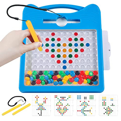 Magnetic Drawing Board for Kids, Toddler Magnet Doodle Board with Beads and 2 Pens, Magnetic Dot Art Toys, Airplane Car Travel Activities (Blue Cat) - color: Blue Cat