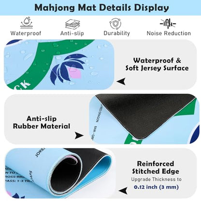Mahjong Mat Set, Anti-Slip Noise Reduction Gaming Mat for American Mahjong, 32.28x32.28 Inch Waterproof Game Table Cover Kit with Carrying Bag, Mahjong Tile Shuffler Cards & Dice & Card Line Finder