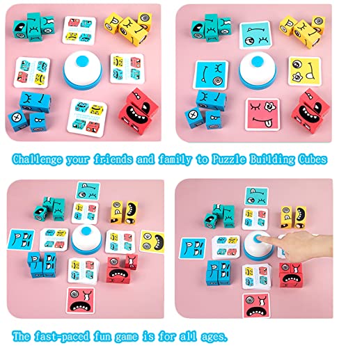 Wooden Face Changing Magic Cube Building Blocks Game Matching Expression Puzzle Toy Board Games for Family Night, Match Puzzles Geometric Educational Toys for Kids and Adults