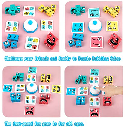 Wooden Face Changing Magic Cube Building Blocks Game Matching Expression Puzzle Toy Board Games for Family Night, Match Puzzles Geometric Educational Toys for Kids and Adults