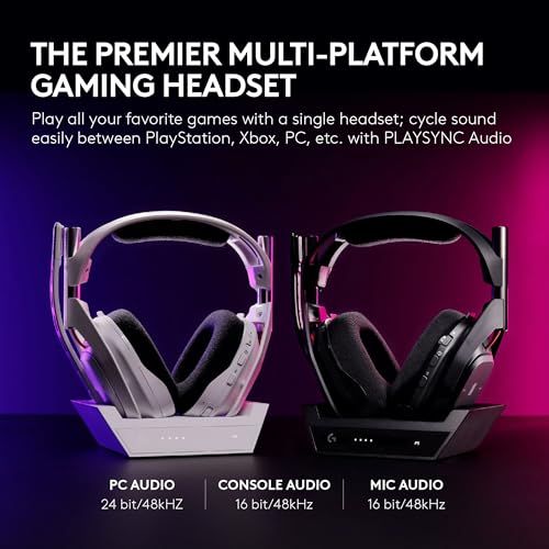 Logitech G Astro A50 Multi-Platform Wireless Gaming Headset - Black | For PS5, Xbox, PC, Switch - PLAYSYNC Audio Switcher, <16 bit/48kHz (Console), <24 bit/48 kHz (PC), <24hr Battery, 2.4GHz & BT - color: Black, style: PLAYSYNC Audio
