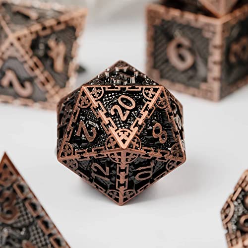 UDIXI Metal Dice Set Polyhedral DND Dice Set for Role Playing Game (Copper) | 7-Pieces, Dragon Carved, Chain-edge Design, Metal Gift Box, DM Gift, for Dungeons and Dragons Games Tabletop Games - color: Chain Frame-antique Copper