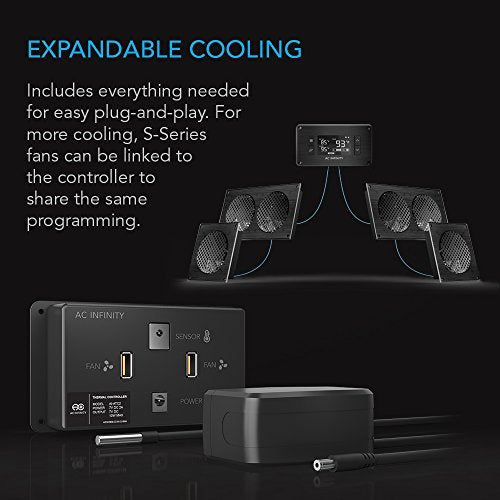 AC Infinity AIRPLATE T8, Quiet Cooling Dual-Fan System 6" with Thermostat Control, for Home Theater AV Cabinets - size: 6-Inch - Black Dual