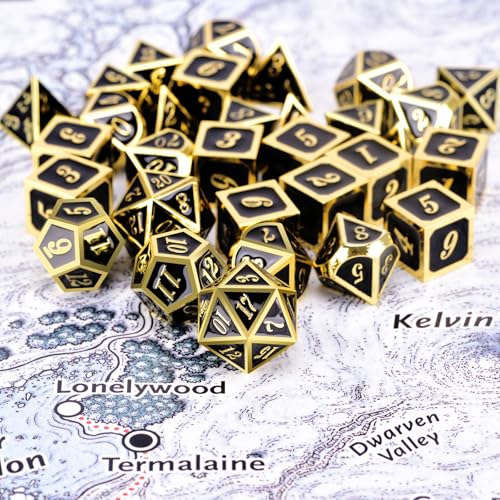Extended Metal Dice RPG Set | 31 Piece Polyhedral Dice for DND5E Tabletop Role Playing Adventure Games (Black Gold) - color: Black Gold