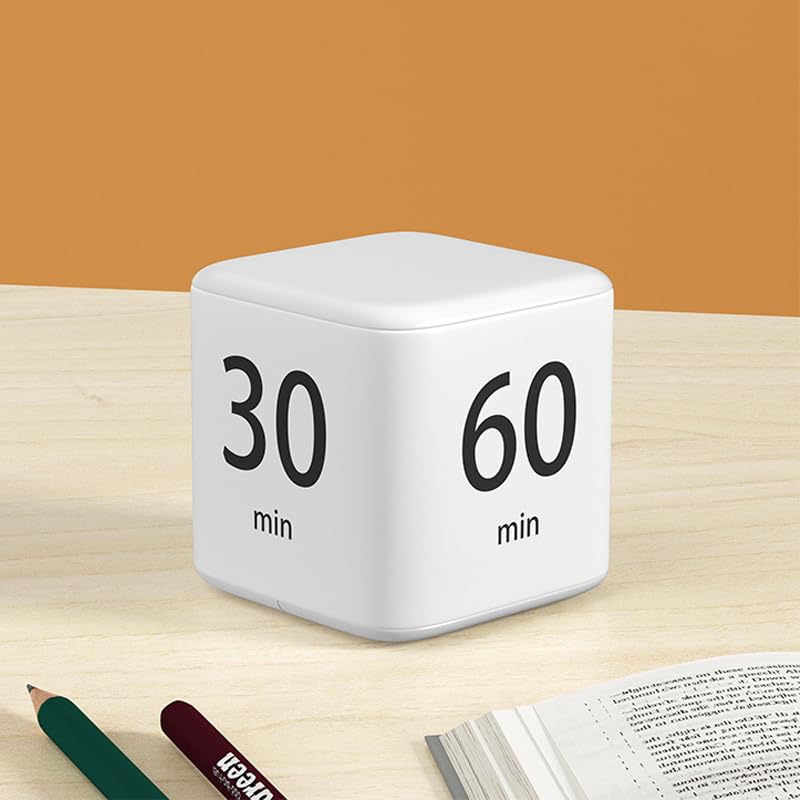 Gravity Sensor Flip Cube Timer Countdown Reminder Doing Time Management for Kitchen, Bedroom, Office, Living Room, Desk 15-20-30-60 Minutes (White) - color: White