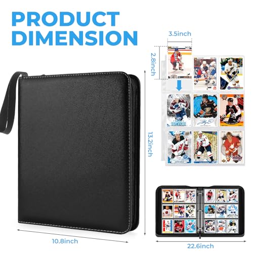 9 Pocket Card Binder: 900 Zipper Double Sided Sports & Trading Card Collector Album with 50 Removable Sleeves - Kids Card Holder for TCG NHL Baseball Football Hockey Games (Black） - color: Black