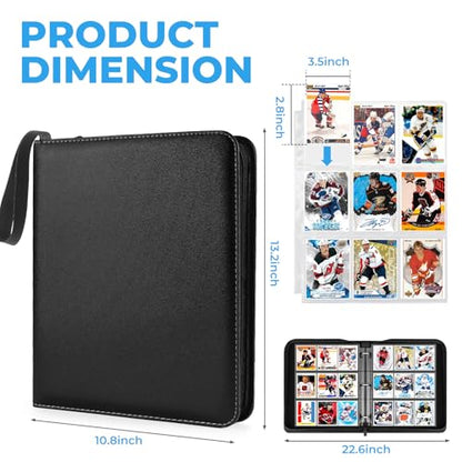 9 Pocket Card Binder: 900 Zipper Double Sided Sports & Trading Card Collector Album with 50 Removable Sleeves - Kids Card Holder for TCG NHL Baseball Football Hockey Games (Black） - color: Black