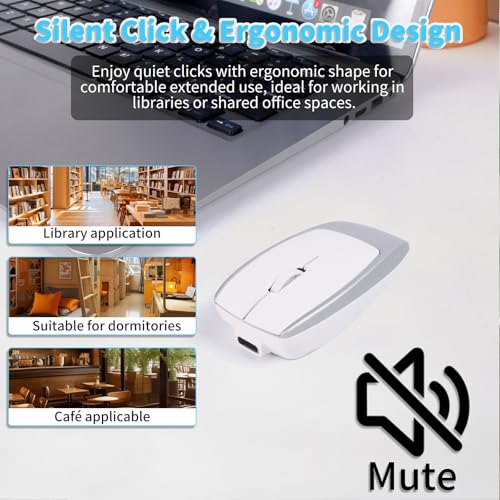 elec Space Mini Bluetooth Wireless Mouse with TF Card Reader, Rechargeable, Silent Click, Portable for Laptop, PC, Travel, Office & Home Use (Silver) - color: silver