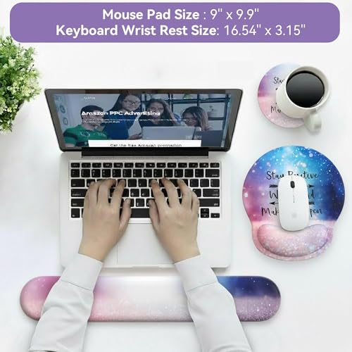 Mouse Pad with Keyboard Wrist Rest,Ergonomic Mouse Pad Wrist Support PU Base with Coaster,Mousepad with Nonslip Base for Computer Laptop Keyboard Home&Office - color: C-Glitter Pink Blue