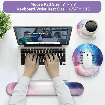 Mouse Pad with Keyboard Wrist Rest,Ergonomic Mouse Pad Wrist Support PU Base with Coaster,Mousepad with Nonslip Base for Computer Laptop Keyboard Home&Office - color: C-Glitter Pink Blue