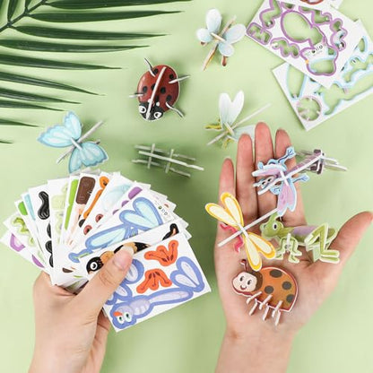 LOMIMOS 50Pcs Educational 3D Cartoon Puzzle for Kids,Insect and Animal Learning Educational Paper Puzzle Toy for DIY Crafts Birthday Party Favor Gifts. - style: Insects and animals