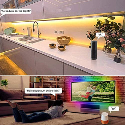 MIHEAL 5050 WiFi Smart LED Strip Light, 65.6Ft, Black PCB, Non-Waterproof | App control, works with Android & iOS, IFTTT support, Black PCB 5050 LEDs, for home TV bedroom kitchen gaming room decor - size: 65.6ft