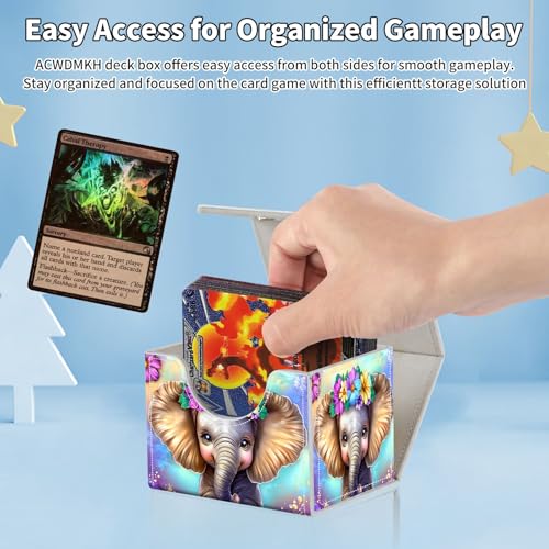 for MTG Commander Deck Box,Card Deck Box for Trading Yugioh MTG,Fits 100 Double Sleeved Cards,PU Leather Strong Magnet Case for Magic Commander TCG CCG,Cute Elephant Flower - color: Cute Elephant Flower