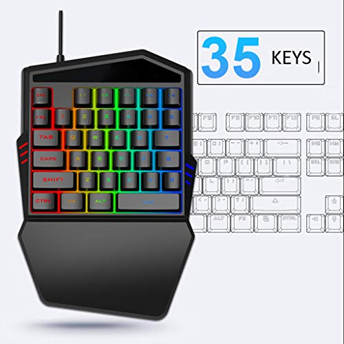PC One-Handed Keyboard Ergonomic Mechanical Gaming Keypad with 35 Keys Wrist Rest Colorful Backlight for Laptop/Computer/Mobile Phone/Tablet
