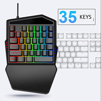 PC One-Handed Keyboard Ergonomic Mechanical Gaming Keypad with 35 Keys Wrist Rest Colorful Backlight for Laptop/Computer/Mobile Phone/Tablet
