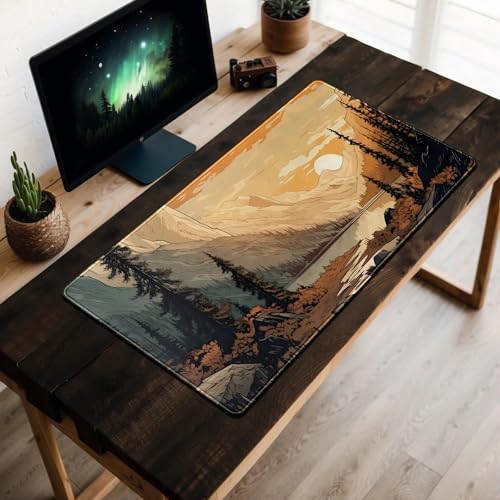 Sunset Mountains Desk Mat Aesthetic Large Mouse Pad XXL Extended Gaming Mousepad Nature Landscape Big Mouse Mat Computer Laptop Desktop Pad Keyboard Mat Desk Decor 31.5x15.7 in - color: Sunset Mountains