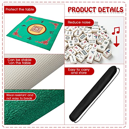 Juexica Mahjong Mat with Carrying Bag, 31.5 x 31.5 Inch Non-Slip Noise-reducing Mahjong Table Cover for Cards, Poker and Tile Games(Green) - color: Green