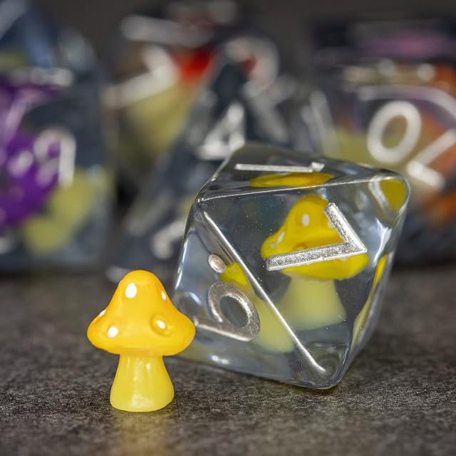 Sage's Portal Familiars and Reagents Resin DND Dice Set Polyhedral Dice Set for Dungeons and Dragons RPG Tabletop TTRPG (Rainbow Magic Shrooms) - color: Rainbow Magic Shrooms