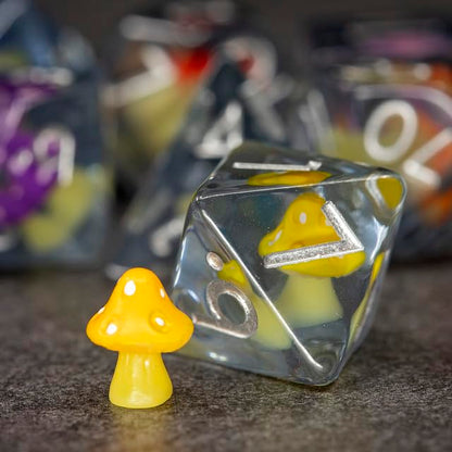 Sage's Portal Familiars and Reagents Resin DND Dice Set Polyhedral Dice Set for Dungeons and Dragons RPG Tabletop TTRPG (Rainbow Magic Shrooms) - color: Rainbow Magic Shrooms