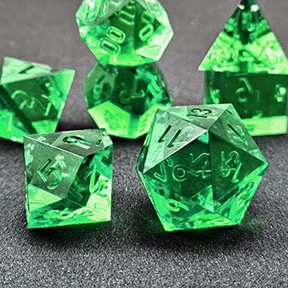 Bescon Crystal Clear (Unpainted) Sharp Edge DND Dice Set of 7, Razor Edged Polyhedral D&D Dice Set for Dungeons and Dragons Role Playing Games, Emerald Color - color: Emerald