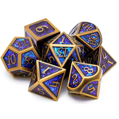 Metal Dice Set D&D Dragon and Dungeon Polyhedral Metal Dice, Punk Style Role-Play RPG Explorer MTG Pioneer Game DND Dice Set (7 Pieces) - color: Black2