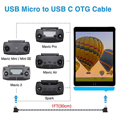 1FT+0.5FT(2 pack) Micro to USB C Remote Controller Cable for IPhone 17/16/16e/15 Pro Max, DJI Mavic Mini SE, Mavic 2 Pro/Zoom/Air, Mavic Pro, Spark, DJI Drone to Tablet Cable OTG Data Cord Accessories - style: Micro to USB C