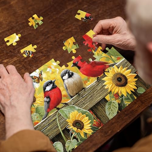 Sunhigh Dementia Puzzles for Elderly, Set of 2-60 Piece Jigsaw Puzzle, Alzheimer’s Products and Activities for Seniors Birds and Sunflowers - color: Sunflowers