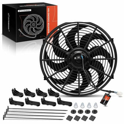 A-Premium 14'' 14 inch Slim Universal Electric Cooling Fan Assembly | 2250 m3/h, 12V 90W, Pull Fan with Mount Kit - style: 14 inch
