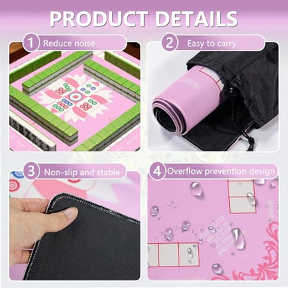 Mahjong Mat,Non-Slip and Noise Reducing Portable Mahjong Accessories | 31.5" x 31.5" with a Carrying Bag,Game Table Mat for Board Games, Card Games, Dominoes - color: Pink