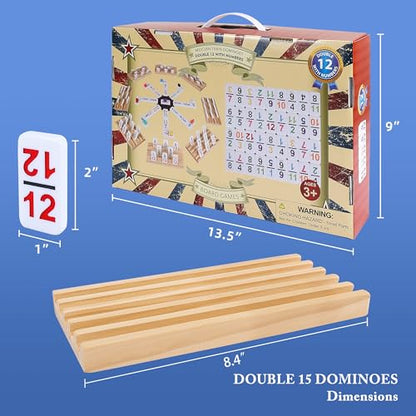Mexican Train Dominoes Set Double 12 with Numbers, Dominoes Set for Adults and Family, Mexican Train Double 12 Numbers Dominos Set - 91 Tiles, 9 Trains, 8PCS Wooden Holders, Hub, Instruction - color: D12 Numbers 8 Holders