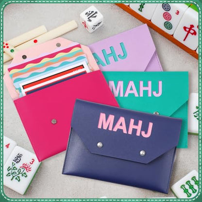 Leather Mahjong Card Holder Clutch Card Pouch Mahjong Accessory 8x6inch Protective Cover Case with Secure Closure Ideal Gift for Lover Playing Game Night(4 Pcs,Blue, Pink, Teal, Purple) - color: Blue, Pink, Teal, Purple