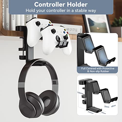 KDD Rotatable Headphone Hanger - Under Desk Clamp Controller Stand Replaceable Cup Holder - Compatible with Universal Headset, Controller, Cup(Black)