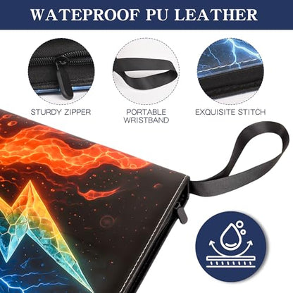 Lightning Trading Card Binder, 900 Cards, 9-Pocket Pages, Zipper | Lightning PU binder with 50 removable double-sided pages, side-loading pockets, 3-ring spine and wrist strap. - color: Lightning Bolt-9 Pockets, size: 9 Pocket, 900 Cards