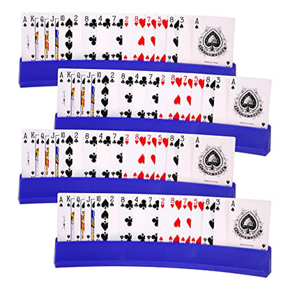 (Set of 4) Playing Card Holder for Kids Seniors, Domino Holder, Plastic Hands Free Cards Holders for Canasta, Poker Parties, Dominoes (Blue) - color: Blue