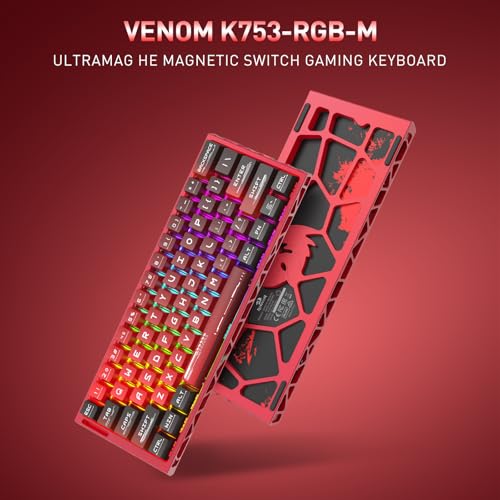 Redragon K753 HE Rapid Trigger Gaming Keyboard, 60% 61 Keys Wired Mechanical Keyboard w/Hype-Red Hollowed-Out Aluminum Base, Next-Gen UltraMag 100% POM Silky Rappid Trigger Magnetic Switch - color: Hype Red (CNC HE Version)