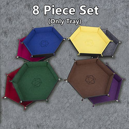 8-Pack Felt Dice Trays for DND, RPG, MTG, Folding Design (Hexagon) | Collapsible felt dice trays keep dice contained and tables protected. Great for DND, RPG, MTG, and other tabletop games. - color: Hexagon