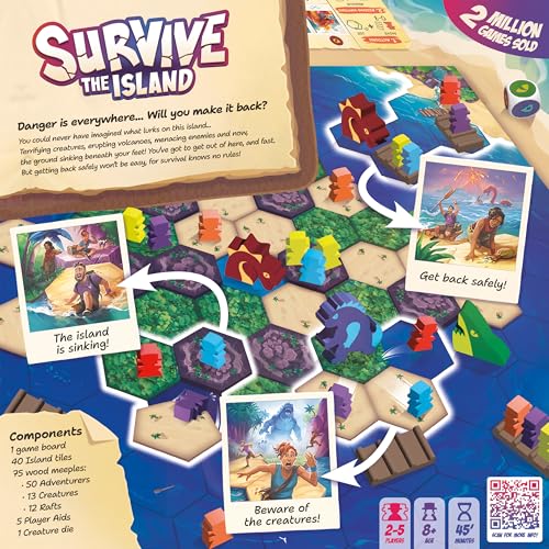 Survive The Island Board Game (2024 Edition) | Thrilling Escape Adventure with New Monsters! Fun Strategy Game for Kids & Adults, Ages 8+, 2-5 Players, 45 Mins