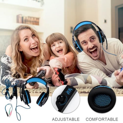 Wired Gaming Headset with Microphone for Computer Black and Blue Over-Ear Gaming Headphones with Adapter Cable for PC and Console 3.5mm Jack and Streaming