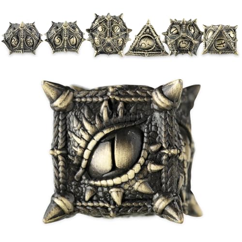 Surpass DND Metal dice Set Dragon Eye dice Set Polyhedral Roll Playing Dice with Box D20 D12 D10 D% D8 D6 D4 for Pathfinder MTG RPG Board Games - color: Antique Bronze