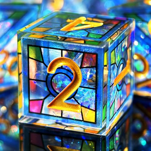 HAOMEJA Double Layered Resin Dice Set 7pcs/ Stained Glass Effect & Gold Numbers/Sharp Edged Polyhedral Dice/Apply to D&D/DND/Dungeons & Dragons/Role Playing Game/RPG/Party Gift (Blue Sky) - color: 1 Blue Sky