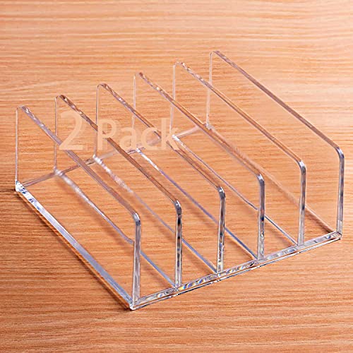 Acrylic Mail Organizer for Sorting Mail, Business Card 2Pack, 5 Slots Mail Holder for Desktop Shelf, Acrylic Mail Sorter for Desk Organzier, Clear Bill Money Divider for Cash Envelope,Set of 2