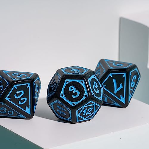 DND Dice Set -D&D Polyhedral Dice (7 Pcs) Druid Dice with Leather Dice Bag for Role Playing Dice Games RPGs(Druid - Black Blue) - color: Druid - Black Blue