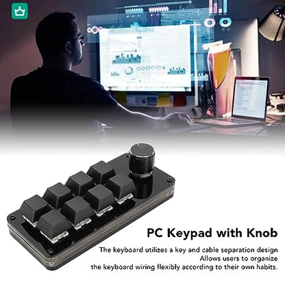 Programmable Macro Keyboard, 8 Key Mini Mechanical Keypad Hot Swappable Blue Switch Acrylic Custom Single Hand Board with 1 Knob, for Gaming PC