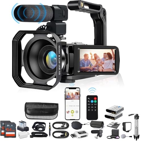Acuvar 4K Video Camera Camcorder 60FPS 48MP with WiFi, 18X Zoom, Flip Screen, External Mic, Stabilizer & Tripod – Vlogging Camera Kit with 2 Batteries, Dual Charger & 64GB SD Card for YouTube - style: Elite Kit